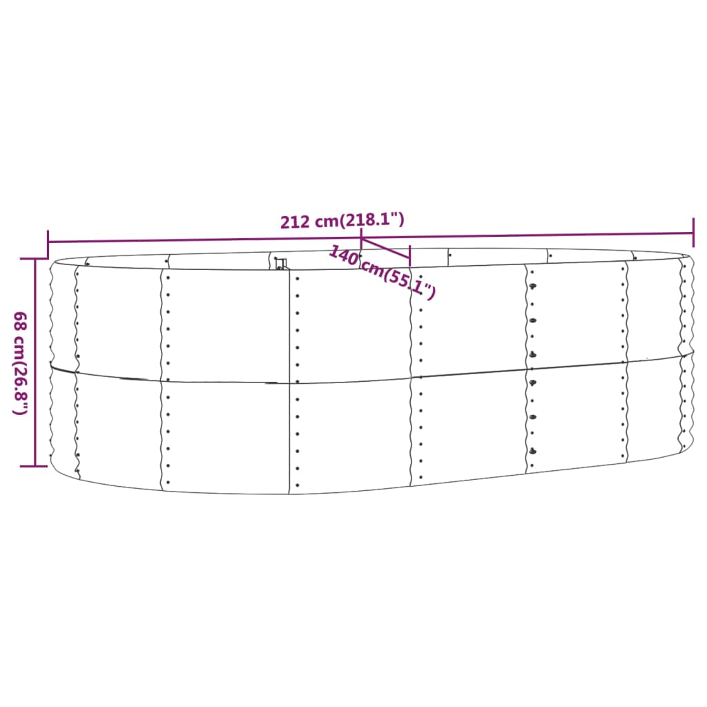 Hochbeet Silbern 212x140x68 cm Pulverbeschichteter Stahl