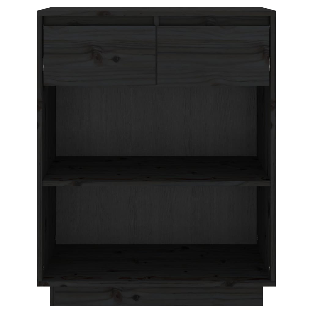 Beistellschrank Schwarz 60x34x75 cm Massivholz Kiefer