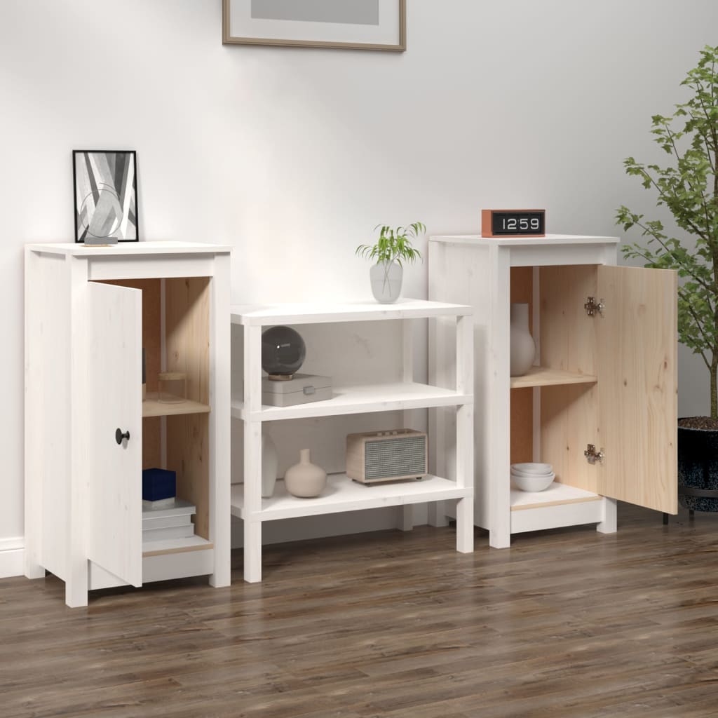 Sideboards 2 Stk. Weiß 39x35x80 cm Massivholz Kiefer