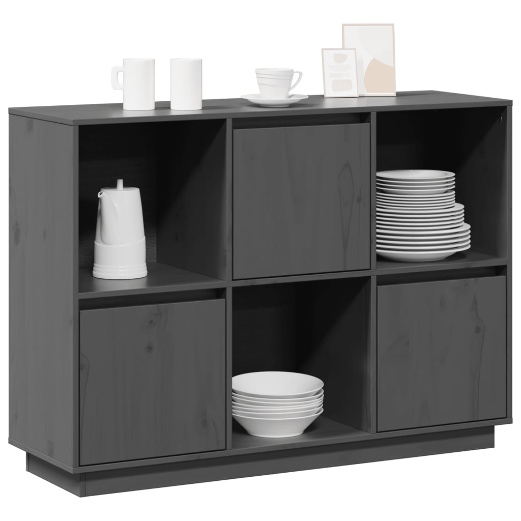 Sideboard Grau 110,5x35x80 cm Massivholz Kiefer