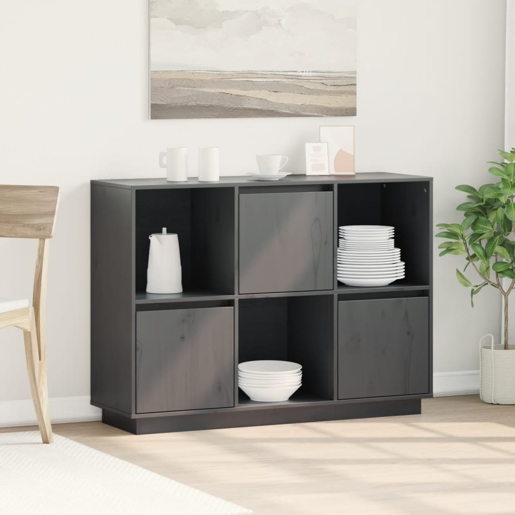 Sideboard Grau 110,5x35x80 cm Massivholz Kiefer