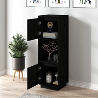 Thumbnail for Highboard Schwarz 38x35x117 cm Massivholz Kiefer