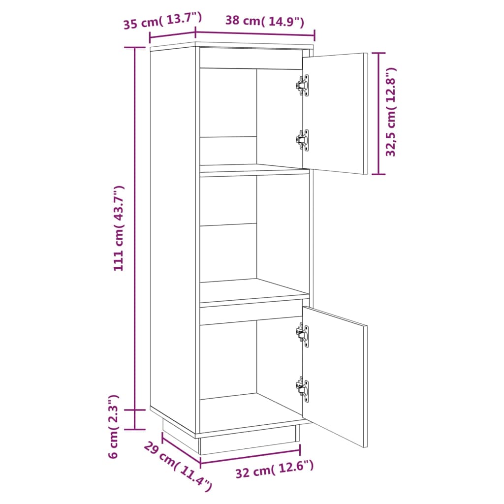 Highboard Schwarz 38x35x117 cm Massivholz Kiefer