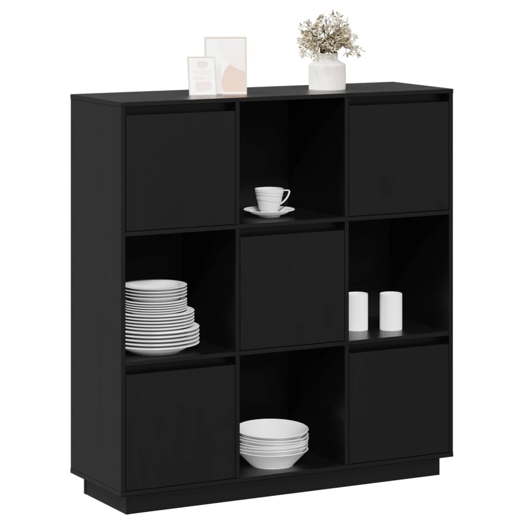 Highboard Schwarz 110,5x35x117 cm Massivholz Kiefer