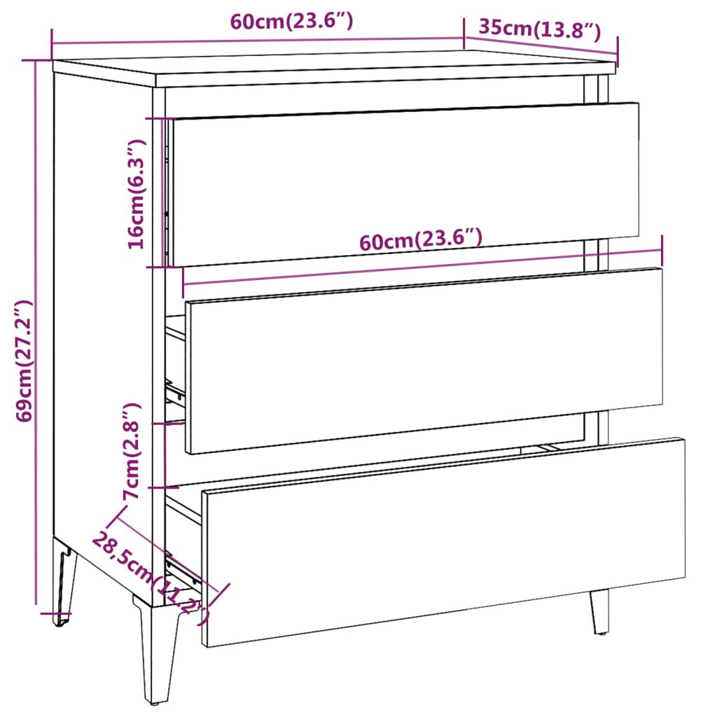 Sideboard Grau Sonoma 60x35x69 cm Holzwerkstoff