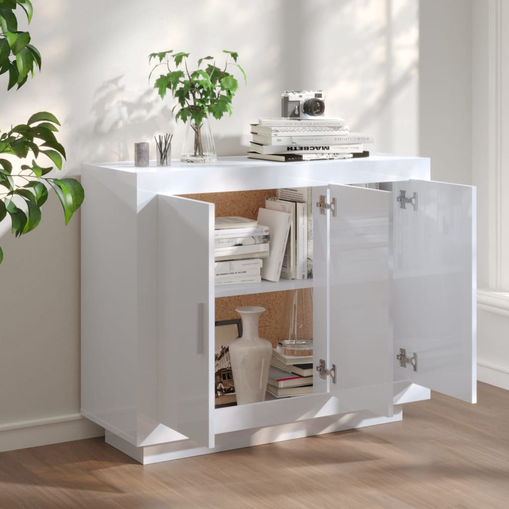 Sideboard Hochglanz-Weiß 92x35x75 cm Holzwerkstoff