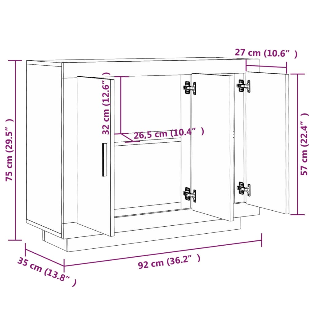 Sideboard Hochglanz-Weiß 92x35x75 cm Holzwerkstoff