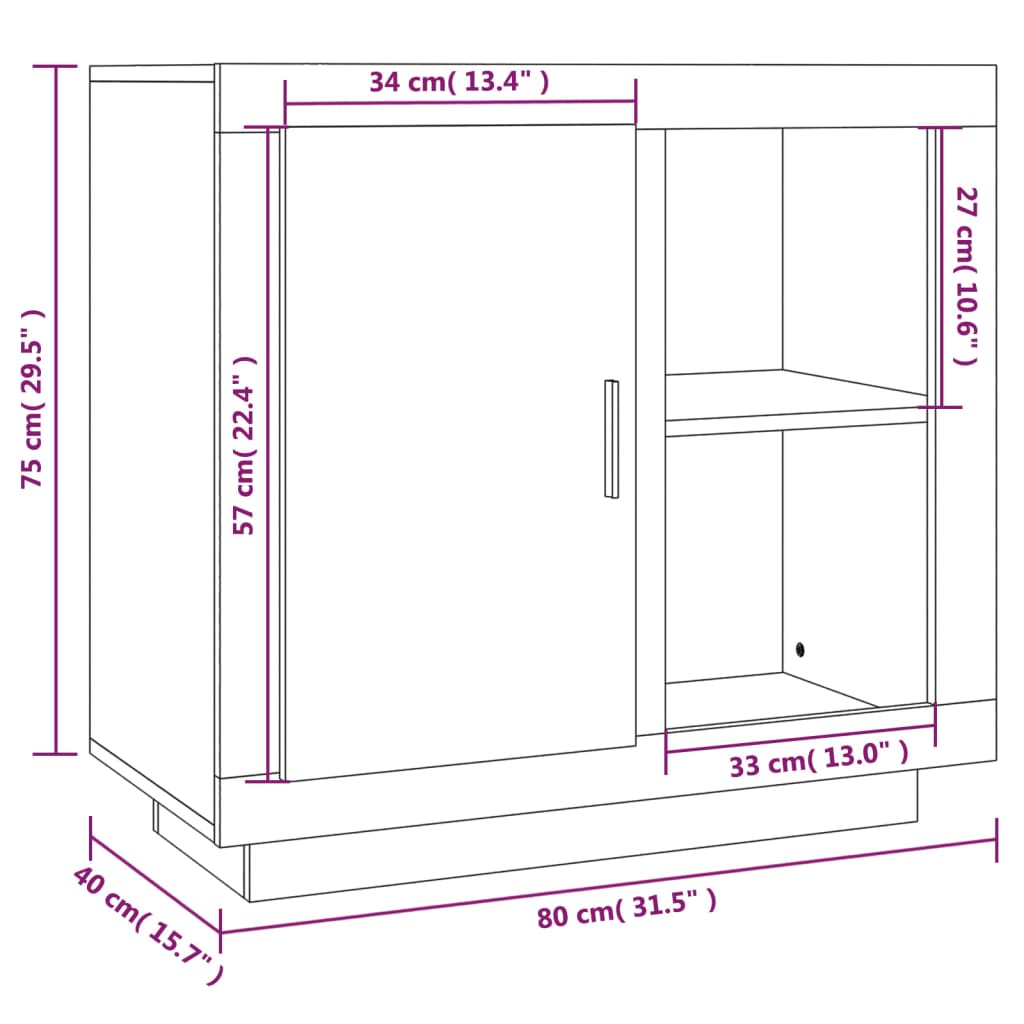 Sideboard Braun Eichen-Optik 80x40x75 cm