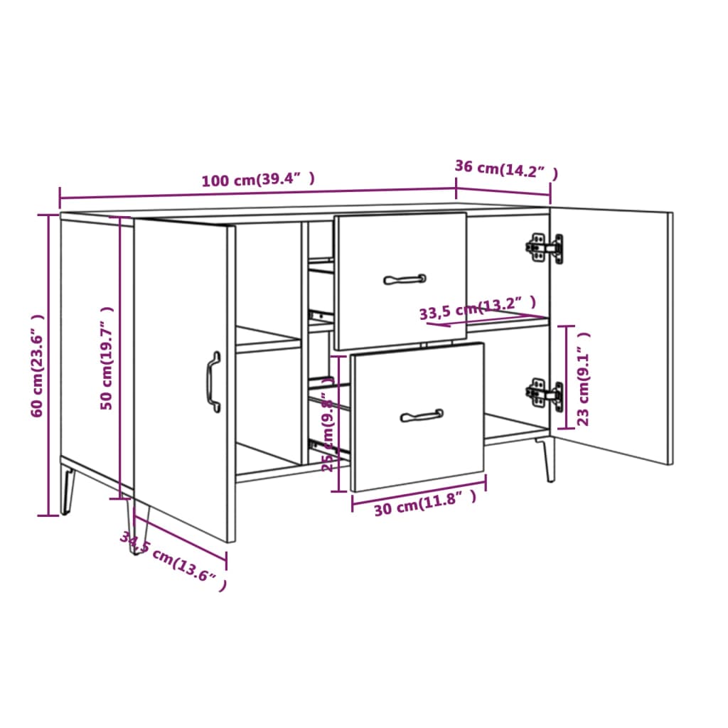 Sideboard Hochglanz-Weiß 100x36x60 cm Holzwerkstoff