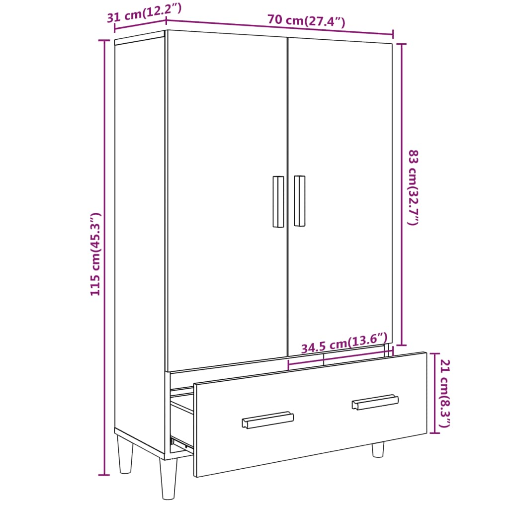 Highboard Weiß 70x31x115 cm Holzwerkstoff
