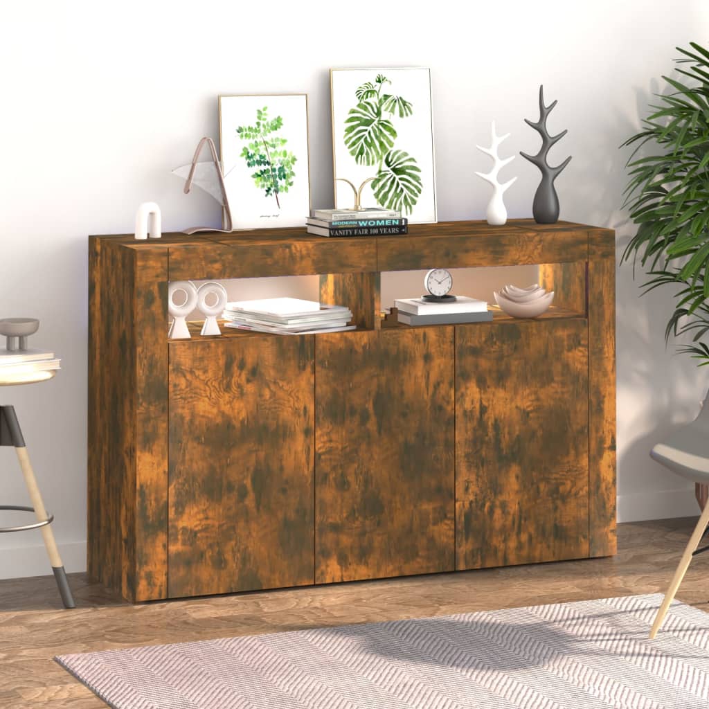 Sideboard mit LED-Beleuchtung Räuchereiche 115,5x30x75 cm