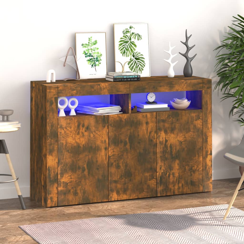 Sideboard mit LED-Beleuchtung Räuchereiche 115,5x30x75 cm