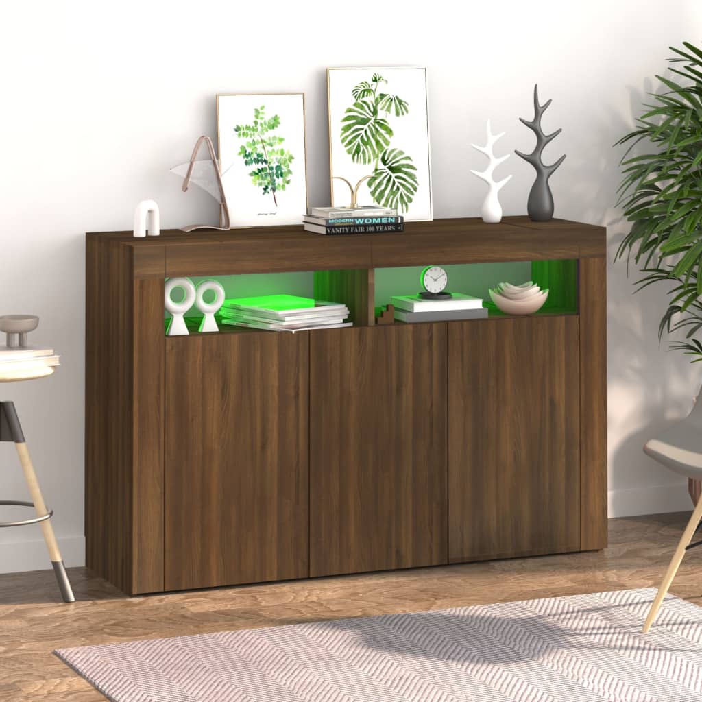 Sideboard mit LED-Beleuchtung Braun Eichen-Optik 115,5x30x75 cm