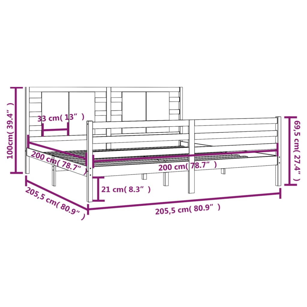 Massivholzbett ohne Matratze Weiß 200x200 cm Kiefernholz