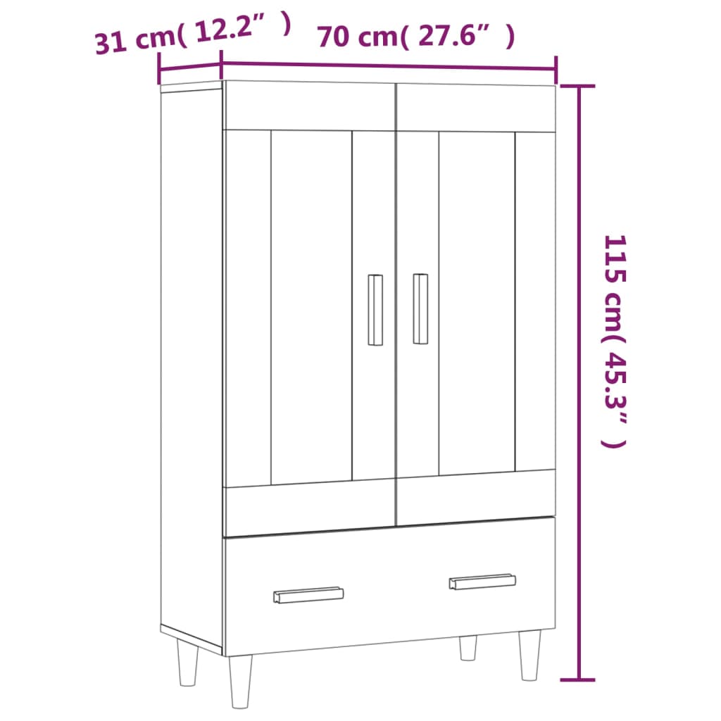 Highboard Weiß 70x31x115 cm Holzwerkstoff