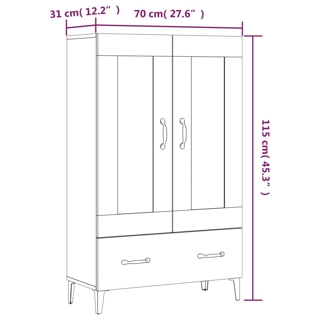 Highboard Hochglanz-Weiß 70x31x115 cm Holzwerkstoff