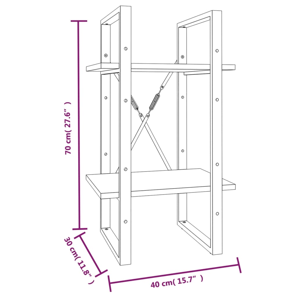 Bücherregal 2 Fächer Räuchereiche 40x30x70 cm Holzwerkstoff