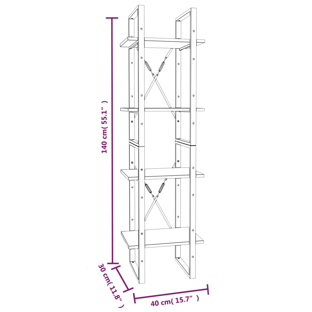 Bücherregal 4 Fächer Grau Sonoma 40x30x140 cm Holzwerkstoff