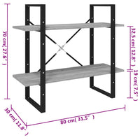 Thumbnail for Bücherregal 2 Fächer Grau Sonoma 80x30x70 cm Holzwerkstoff