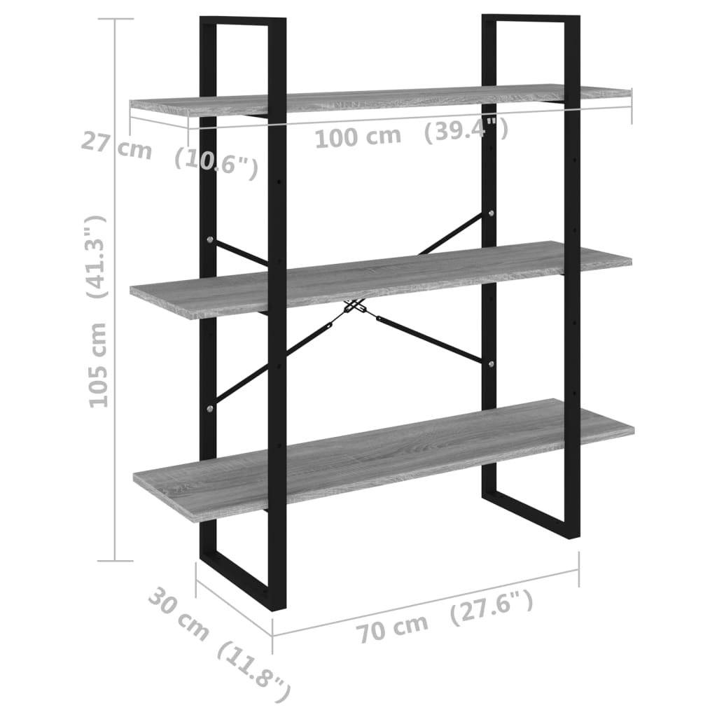 Bücherregal Grau Sonoma 100x30x105 cm Holzwerkstoff