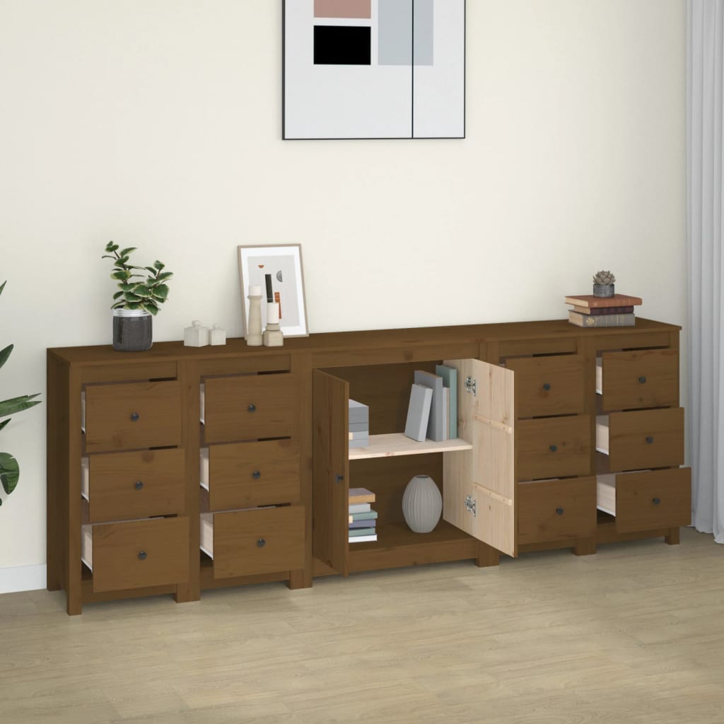 Sideboard Honigbraun 230x35x80 cm Massivholz Kiefer