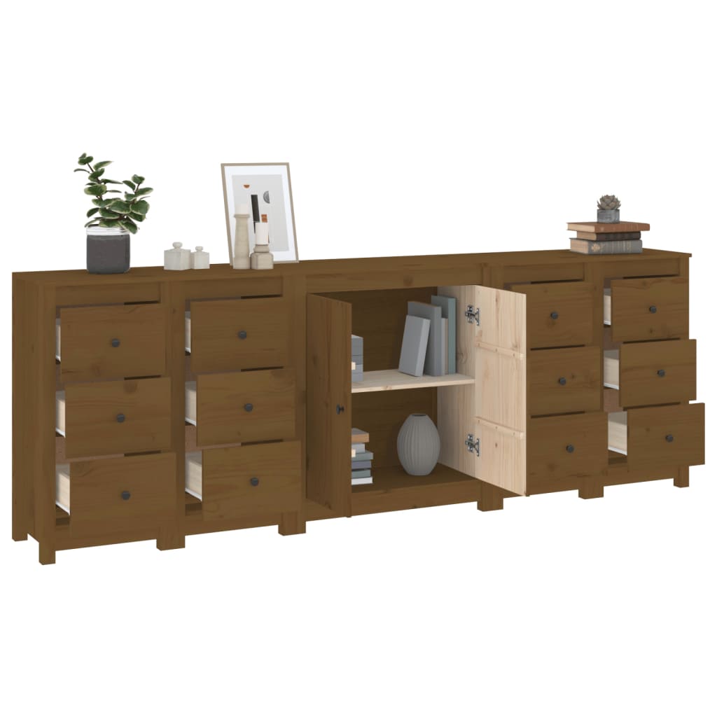 Sideboard Honigbraun 230x35x80 cm Massivholz Kiefer