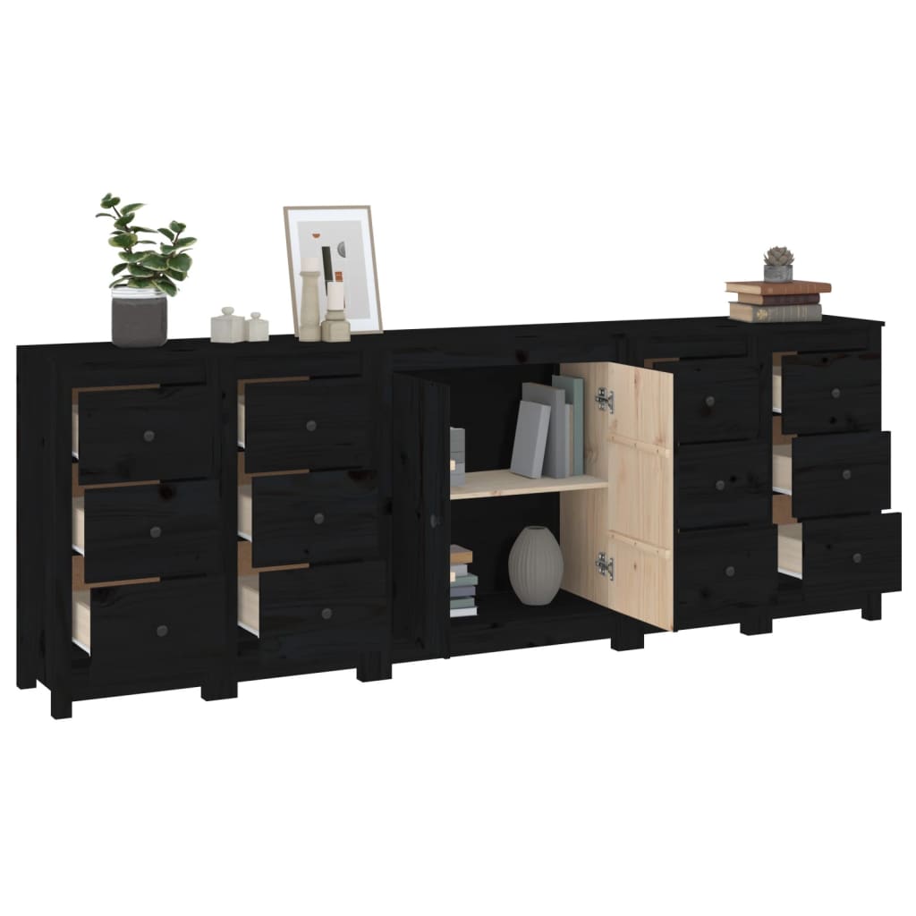 Sideboard Schwarz 230x35x80 cm Massivholz Kiefer