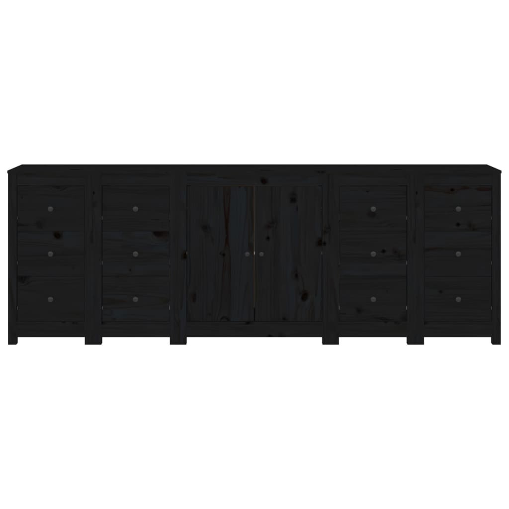 Sideboard Schwarz 230x35x80 cm Massivholz Kiefer