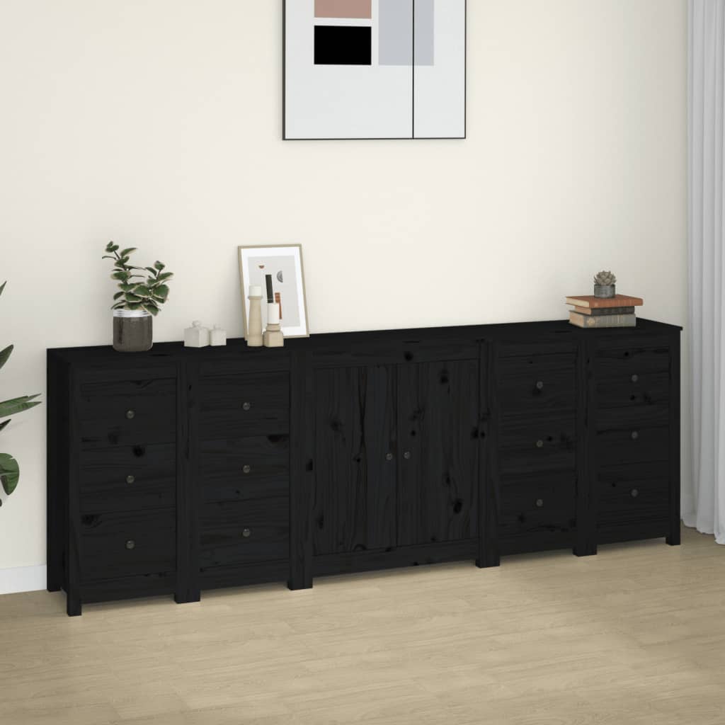 Sideboard Schwarz 230x35x80 cm Massivholz Kiefer