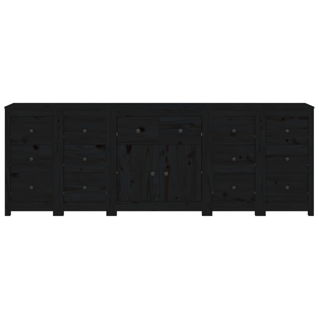 Sideboard Schwarz 230x35x80 cm Massivholz Kiefer