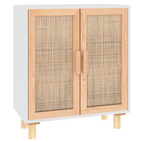 Thumbnail for Sideboard Weiß 60x30x70 cm Massivholz Kiefer und Natur-Rattan