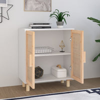 Thumbnail for Sideboard Weiß 60x30x70 cm Massivholz Kiefer und Natur-Rattan
