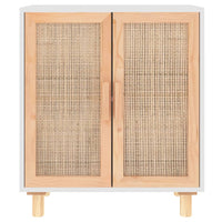 Thumbnail for Sideboard Weiß 60x30x70 cm Massivholz Kiefer und Natur-Rattan