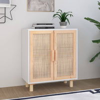 Thumbnail for Sideboard Weiß 60x30x70 cm Massivholz Kiefer und Natur-Rattan
