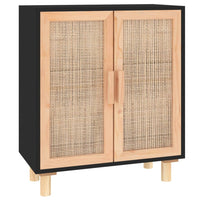 Thumbnail for Sideboard Schwarz 60x30x70cm Massivholz Kiefer und Natur-Rattan