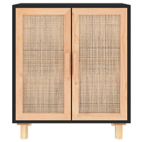 Thumbnail for Sideboard Schwarz 60x30x70cm Massivholz Kiefer und Natur-Rattan
