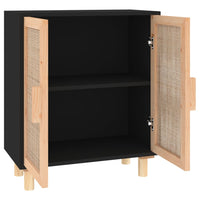 Thumbnail for Sideboard Schwarz 60x30x70cm Massivholz Kiefer und Natur-Rattan