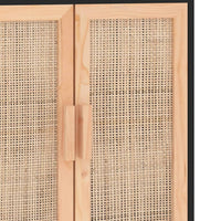 Thumbnail for Sideboard Schwarz 60x30x70cm Massivholz Kiefer und Natur-Rattan