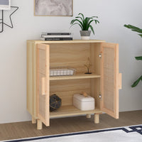 Thumbnail for Sideboard Braun 60x30x70 cm Massivholz Kiefer und Natur-Rattan