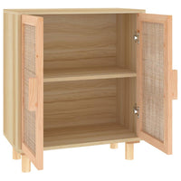 Thumbnail for Sideboard Braun 60x30x70 cm Massivholz Kiefer und Natur-Rattan