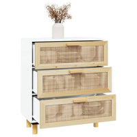 Thumbnail for Sideboard Weiß 60x30x70 cm Massivholz Kiefer und Natur-Rattan
