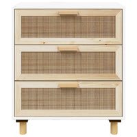 Thumbnail for Sideboard Weiß 60x30x70 cm Massivholz Kiefer und Natur-Rattan
