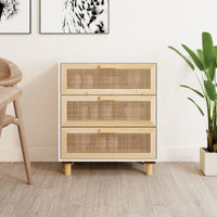 Thumbnail for Sideboard Weiß 60x30x70 cm Massivholz Kiefer und Natur-Rattan