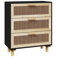 Thumbnail for Sideboard Schwarz 60x30x70cm Massivholz Kiefer und Natur-Rattan