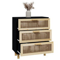 Thumbnail for Sideboard Schwarz 60x30x70cm Massivholz Kiefer und Natur-Rattan