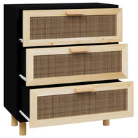 Thumbnail for Sideboard Schwarz 60x30x70cm Massivholz Kiefer und Natur-Rattan
