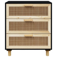 Thumbnail for Sideboard Schwarz 60x30x70cm Massivholz Kiefer und Natur-Rattan