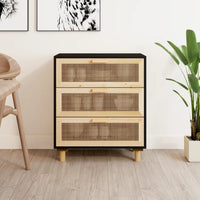 Thumbnail for Sideboard Schwarz 60x30x70cm Massivholz Kiefer und Natur-Rattan