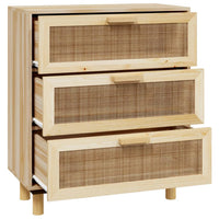 Thumbnail for Sideboard Braun 60x30x70 cm Massivholz Kiefer und Natur-Rattan