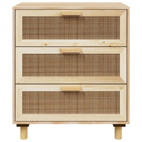Thumbnail for Sideboard Braun 60x30x70 cm Massivholz Kiefer und Natur-Rattan
